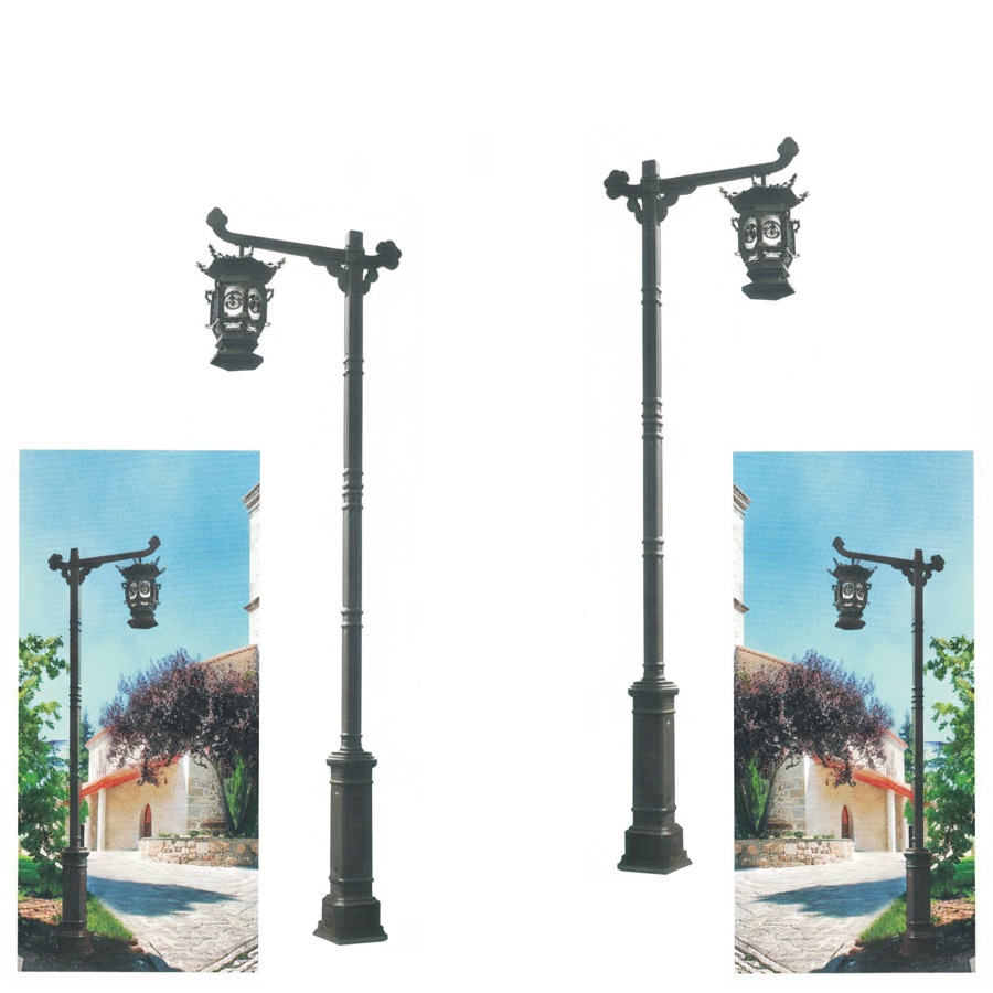 Cột Đèn Sân Vườn Châu Âu Cổ Điển ZALAA (3.0m - 3.5m) - Đèn Lồng Tay Thả , Thân Thép Tấm Dập Khuôn | ZSL-GLP-EC-EU003B