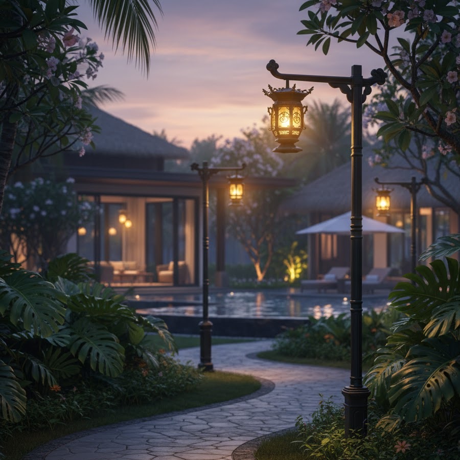 Cột Đèn Sân Vườn Châu Âu Cổ Điển ZALAA (3.0m - 3.5m) - Đèn Lồng Tay Thả , Thân Thép Tấm Dập Khuôn | ZSL-GLP-EC-EU003B