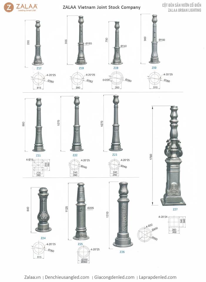 Cột Đèn Sân Vườn 1 Bóng Cổ Điển Cho Biệt Phủ, Nhà Thờ, Đền Chùa Đình | ZSV-GLP EU002-1 ZALAA