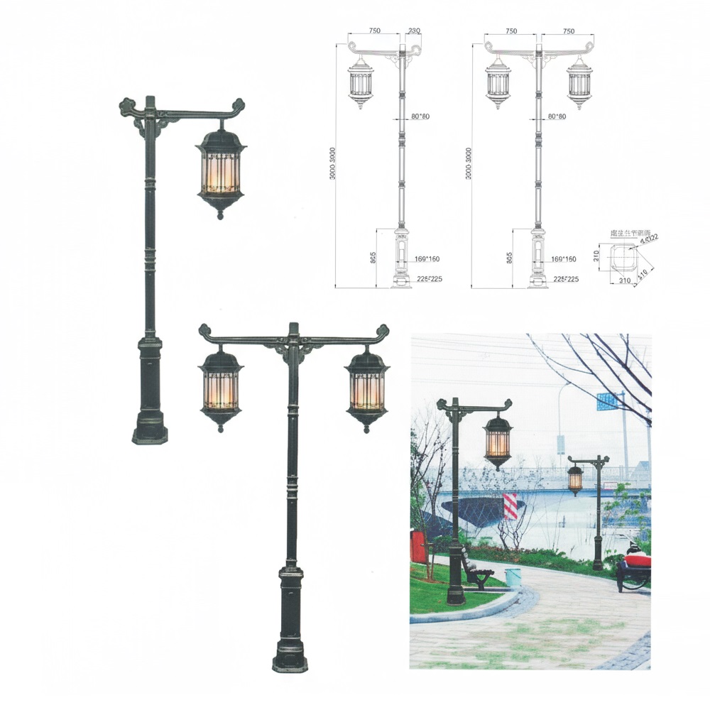 Cột Đèn Sân Vườn 2 Bóng Cổ Điển Cho Biệt Phủ, Nhà Thờ, Đền Chùa Đình | ZSV-GLP EU002-2 ZALAA