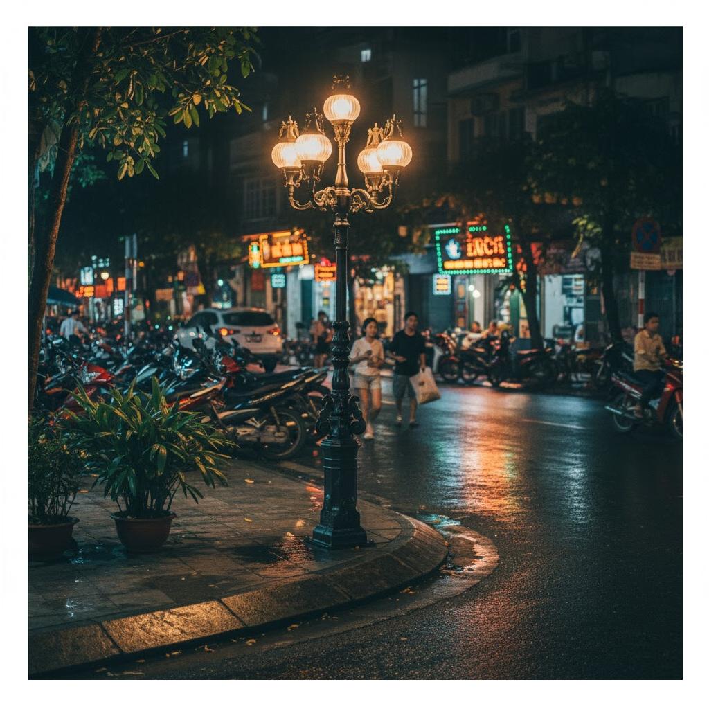 Cột Đèn Sân Vườn Thân Đúc Cổ Điển - Tay Chùm 5 Bóng Hoa Văn Tinh Xảo | ZSV-GLP Z27