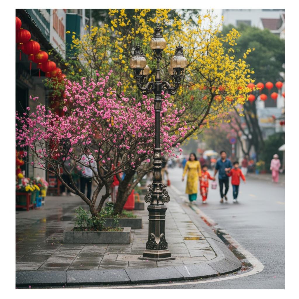 Cột Đèn Sân Vườn Thân Đúc Cổ Điển - Tay Chùm 5 Bóng Hoa Văn Tinh Xảo | ZSV-GLP Z27