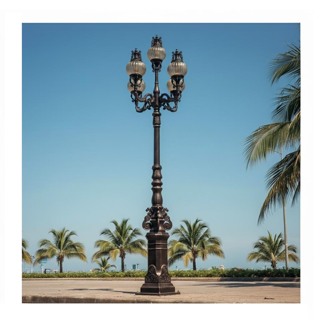 Cột Đèn Sân Vườn Thân Đúc Cổ Điển - Tay Chùm 5 Bóng Hoa Văn Tinh Xảo | ZSV-GLP Z27