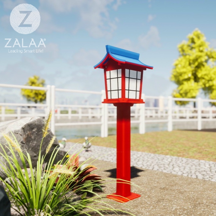 Cột Đèn Thấp 90cm Có Đầu Đèn Kiểu Dáng Kiến Trúc Nhà Truyền Thống Nhật Bản sử dụng trang trí đường đi lên đền chùa, nhà thờ