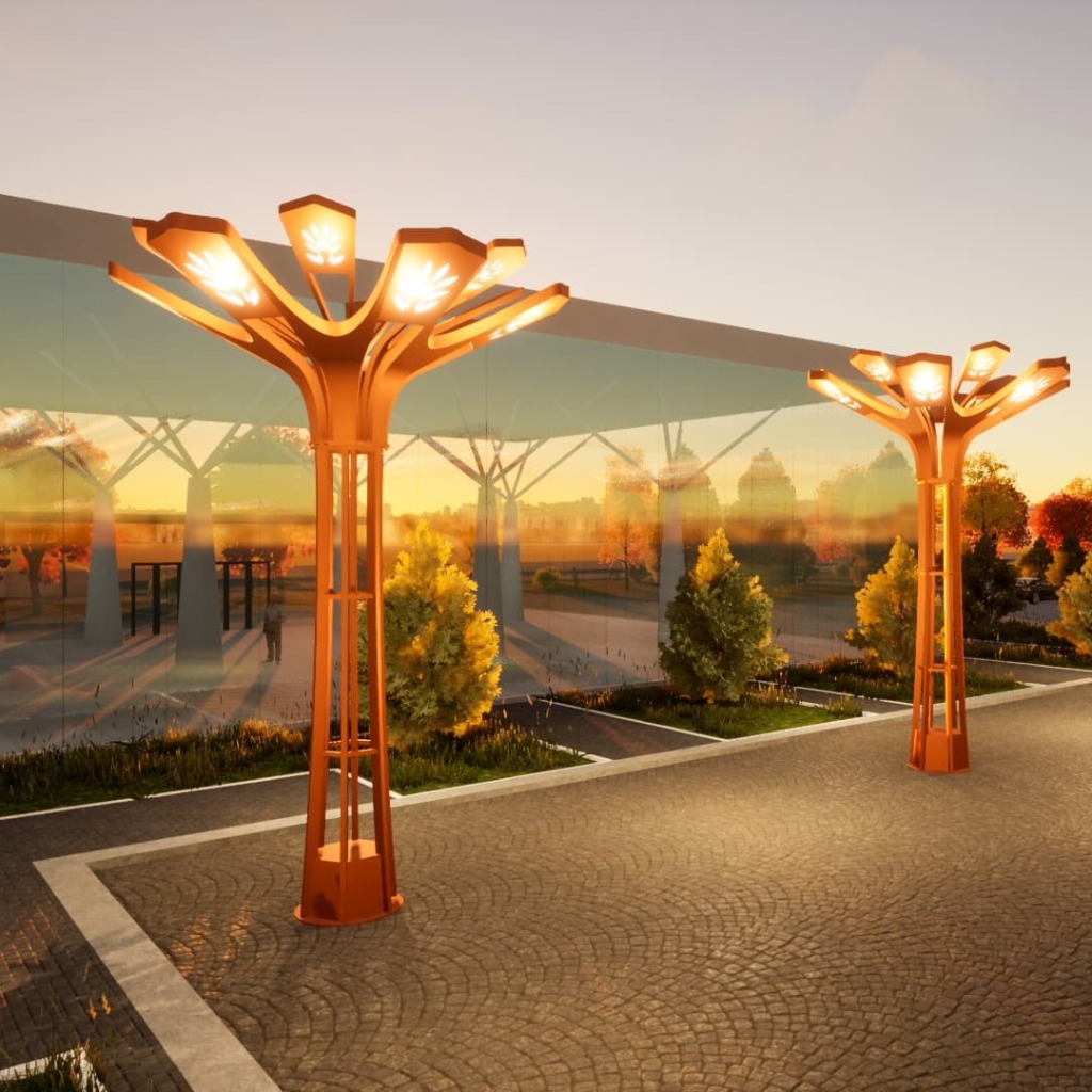 Cột Đèn Trang Trí Công Viên Sản Xuất Theo Yêu Cầu Cao 6-8M ZALAA - Kiểu Dáng Bông Hoa 12 Cánh Khắc CNC Gắn LED