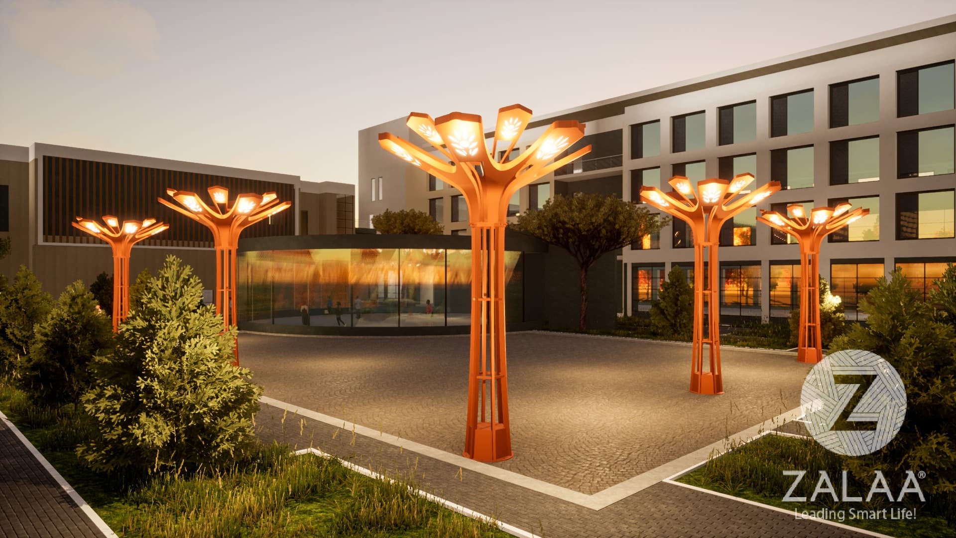 Cột Đèn Trang Trí Công Viên Sản Xuất Theo Yêu Cầu Cao 6-8M ZALAA - Kiểu Dáng Bông Hoa 12 Cánh Khắc CNC Gắn LED