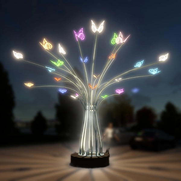 Cột Đèn Trang trí đường phố vỉa hè công viên với họa tiết cánh bướm Rgb đổi màu