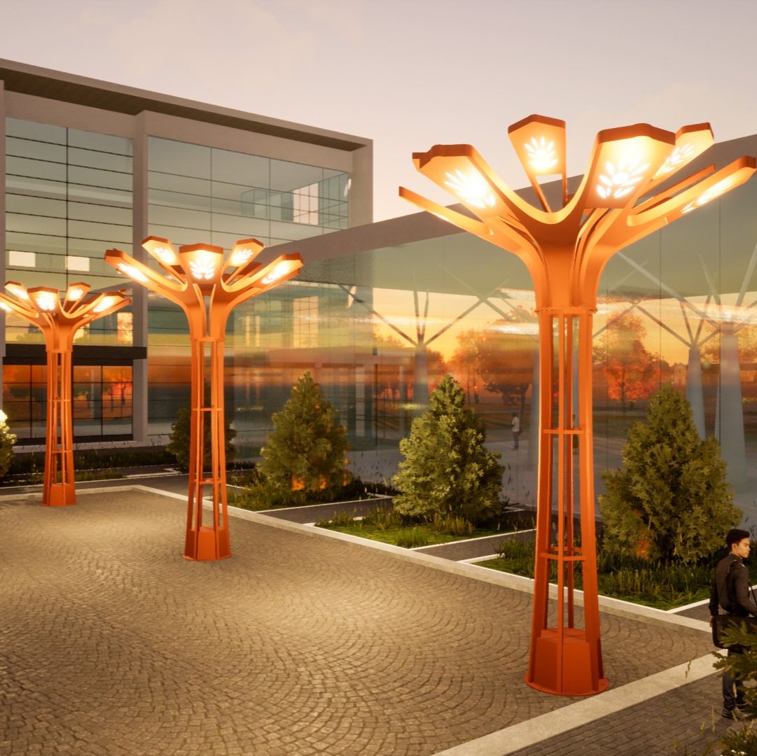 Cột Đèn Chiếu Sáng Cảnh Quan 12 Cánh Cắt CNC Hoa Văn Gắn LED Cao 6-8M ZALAA