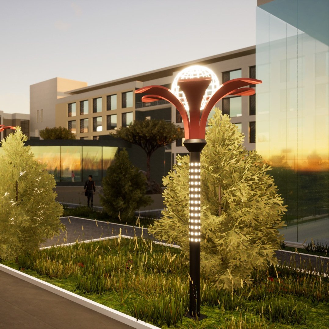 Cột Đèn Chiếu Sáng Cảnh Quan 6 Cánh Hoa Ôm Quả Cầu LED Cao 4-6M ZALAA