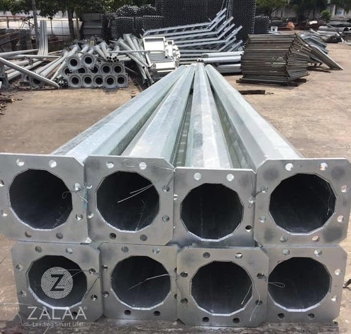 Cột Thép Mạ Kẽm Nhúng Nóng cho Cột Đèn Cao Áp từ 6-12m Tròn Côn / Bát Giác
