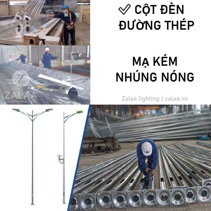 Cột Thép Mạ Kẽm Nhúng Nóng cho Cột Đèn Cao Áp từ 6-12m Tròn Côn / Bát Giác