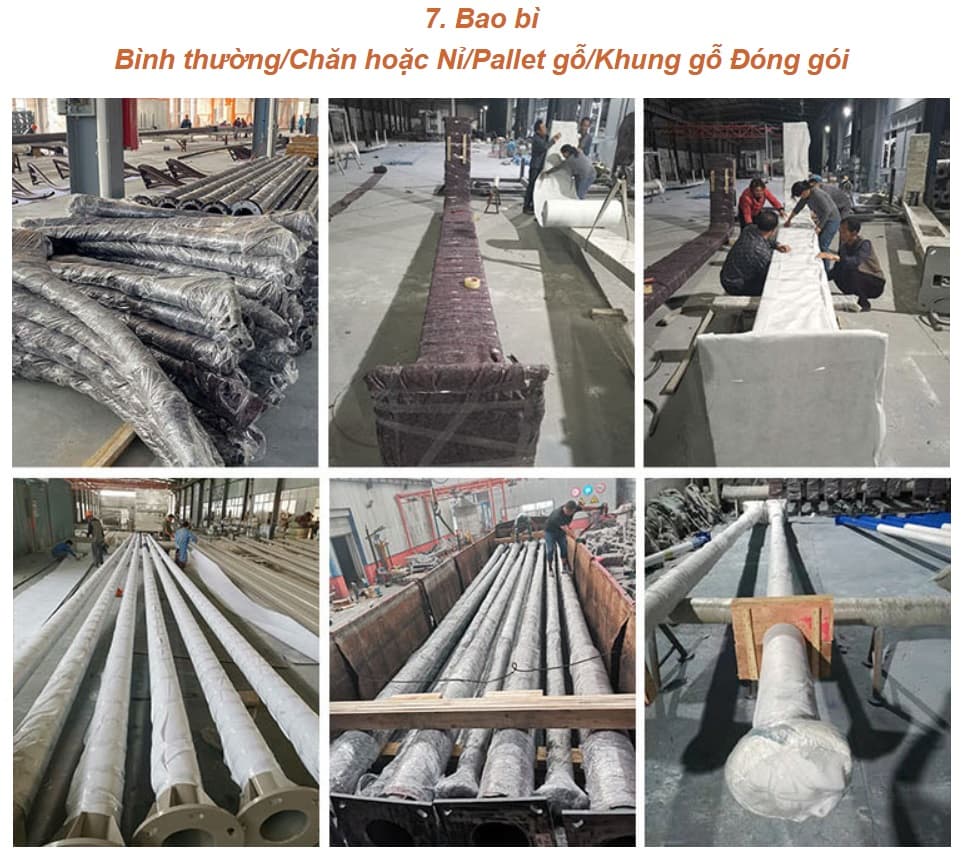 Cột Thép Mạ Kẽm Nhúng Nóng cho Cột Đèn Cao Áp từ 6-12m Tròn Côn / Bát Giác