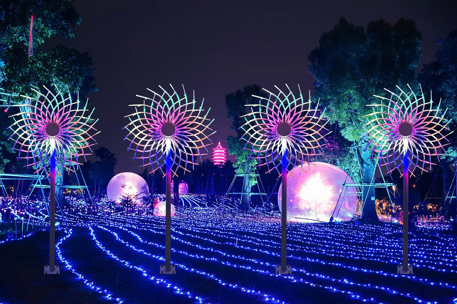 Đầu đèn LED Pháo Hoa hiệu ứng Xoay Tròn đổi màu RGB 350W 30 đầu ống H1500 D2100 Zalaa ZCSV-PH-12