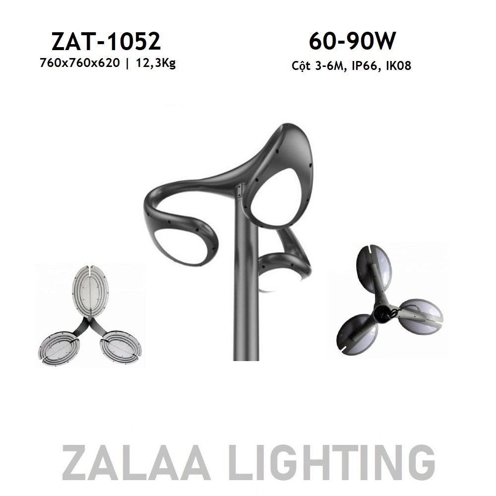 Đầu Đèn LED Sân Vườn Công Viên Hiện Đại Hướng Smart City ZAT-1052 ZALAA Công Suất 60W-90W Phù Hợp Cột 3-6M