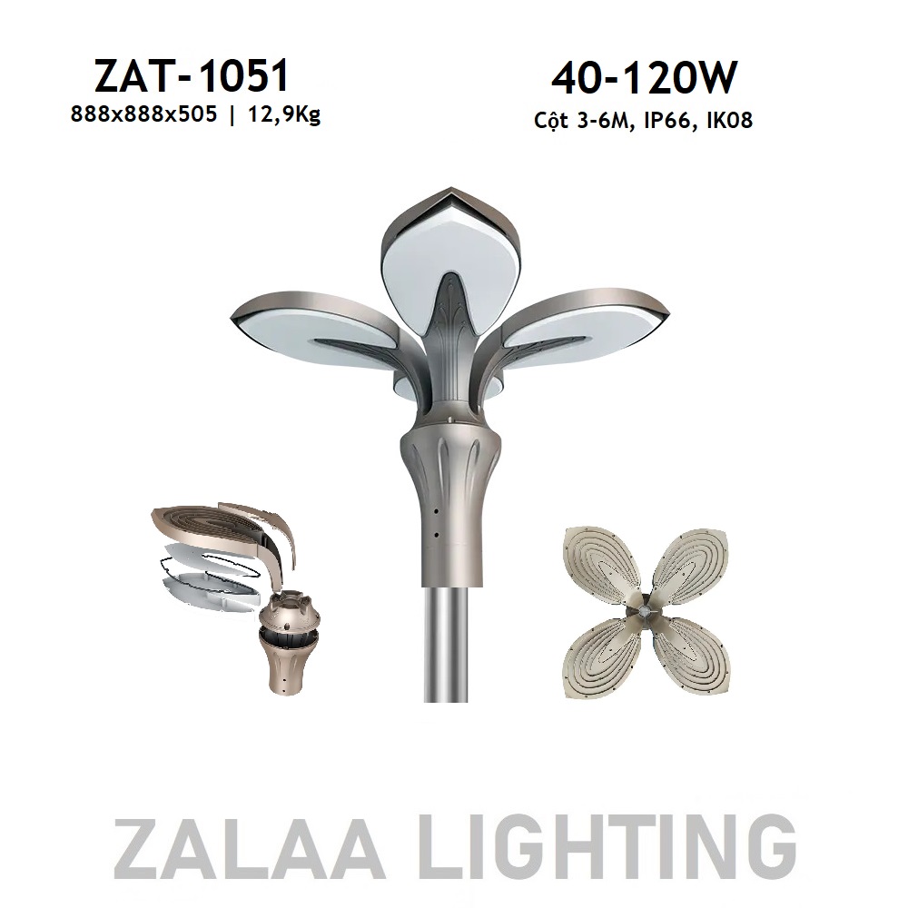 Đèn LED Chiếu Sáng Cảnh Quan Công Viên ZAT-1055 Công Suất 40-120W Phù Hợp Cột điện 3-6M