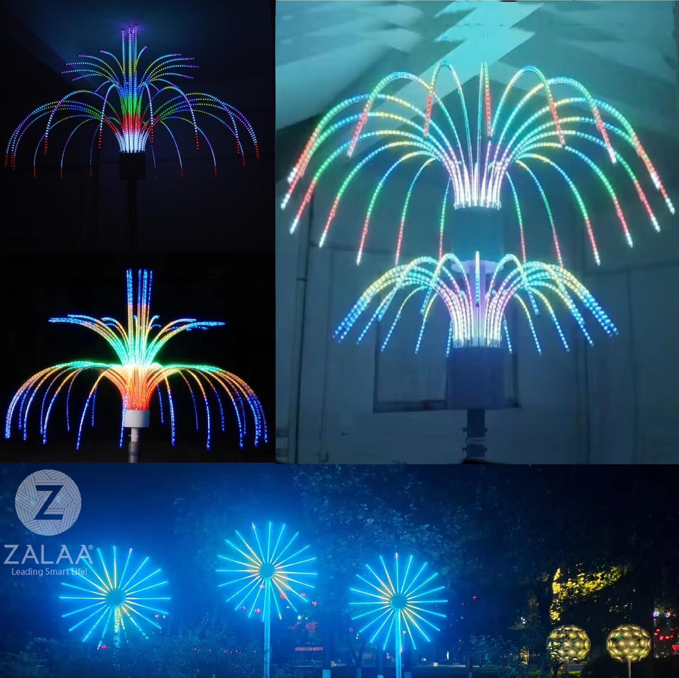 Đầu đèn LED trang trí kiểu Đài Phun Nước hiệu ứng RGB đổi màu 400W với 35 đầu ống dài H2000 D2800