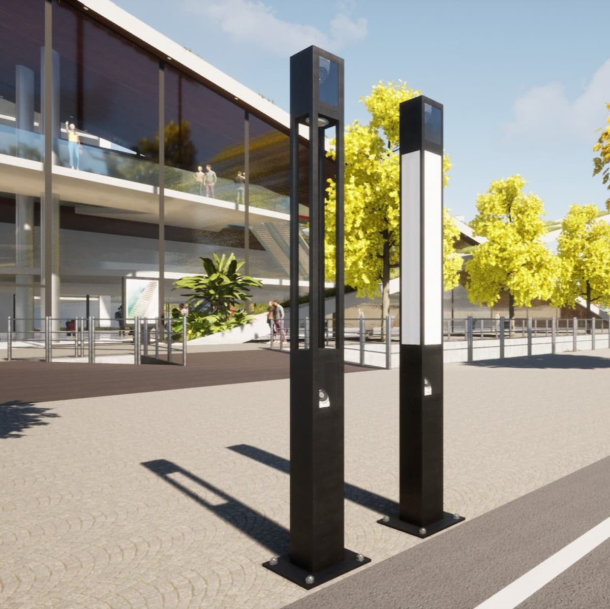 Cột Đèn LED Cảnh Quan có vị trí lắp đặt Camera giám sát tại Khu đô thị, Cổng ra vào căn hộ Penhouse, Chung cư cao cấp