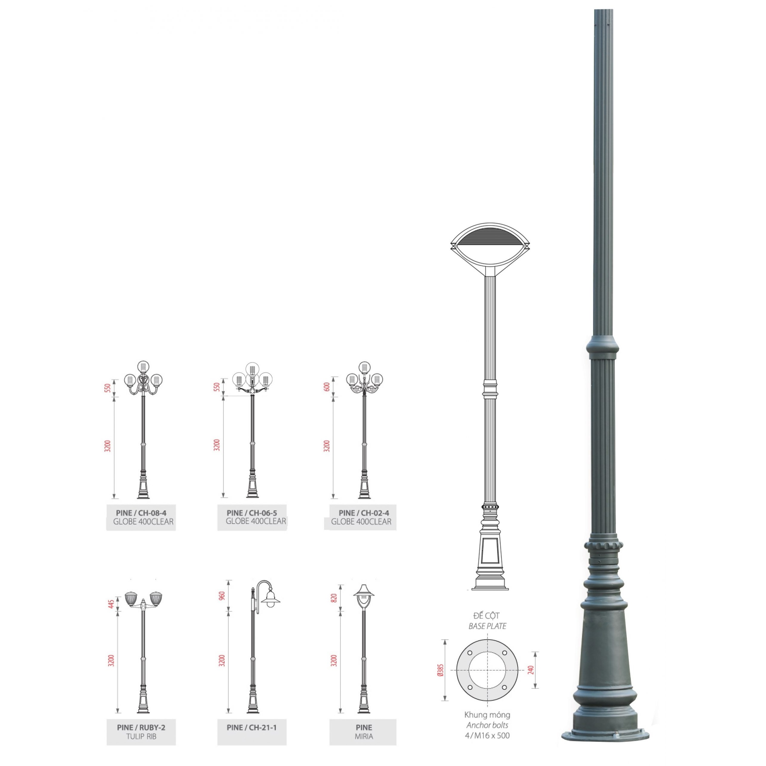 Đế Cột Pine - Chân Đế Cột Đèn Thép Gang Bền Bỉ Chịu Lực Cao
