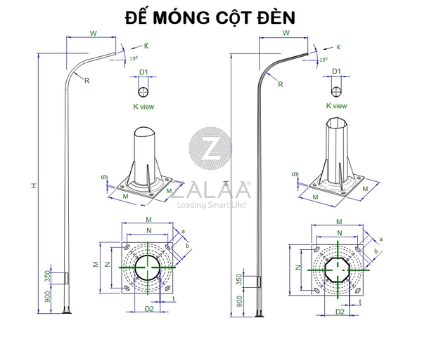 Chân Đế Cột Đèn Cao Áp / Đế Trụ Đèn Sân Vườn Gang / Thép Bền Bỉ Chịu Lực Cao