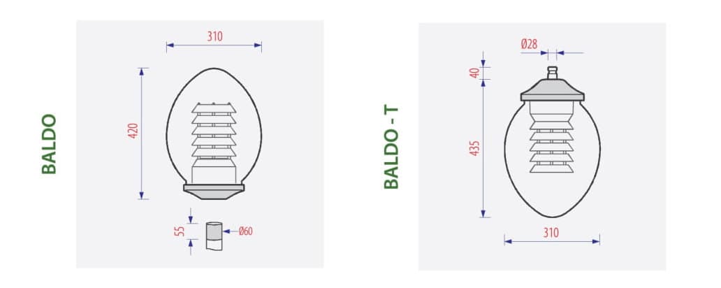 ĐÈN BALDO - Bóng cho cột đèn trang trí công viên, cảnh quan sân vườn