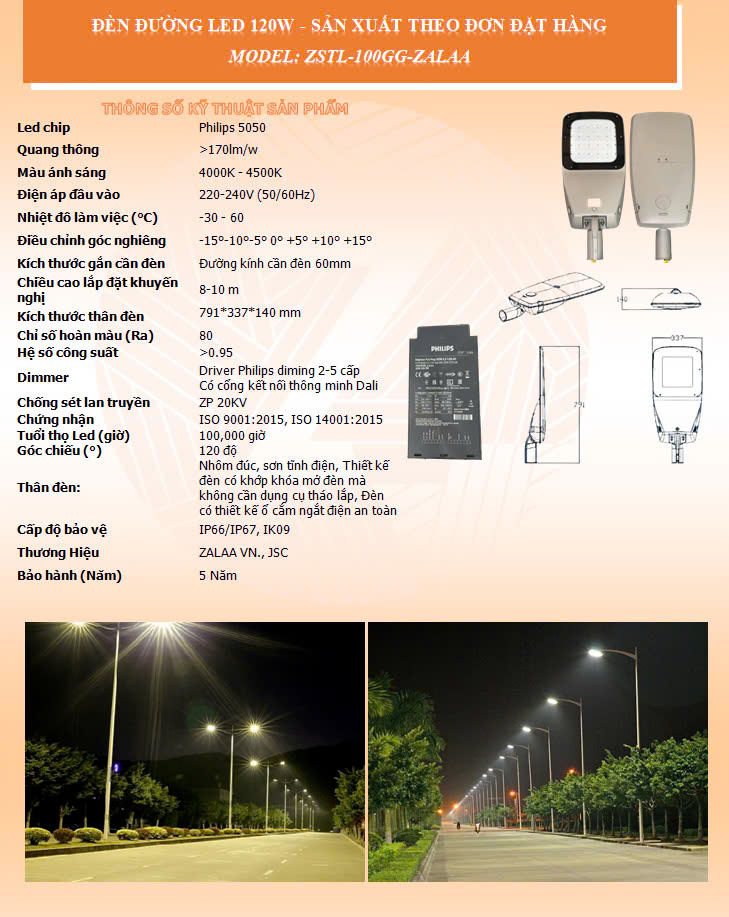 Đèn Đường LED 120W ZSTL-100GG ZALAA - Sản xuất theo đơn đặt hàng
