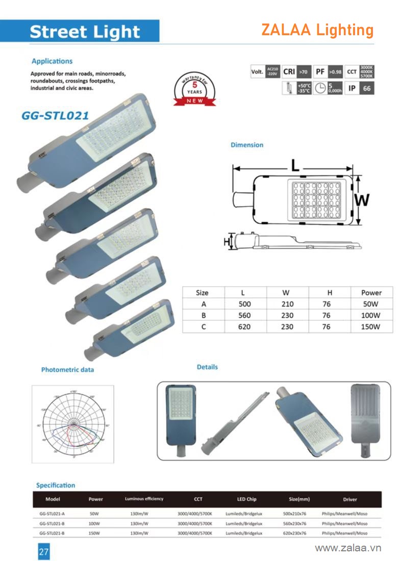 Đèn Đường Năng Lượng Mặt Trời 50W - Mã sản phẩm: ZPCS-50-CC ZALAA
