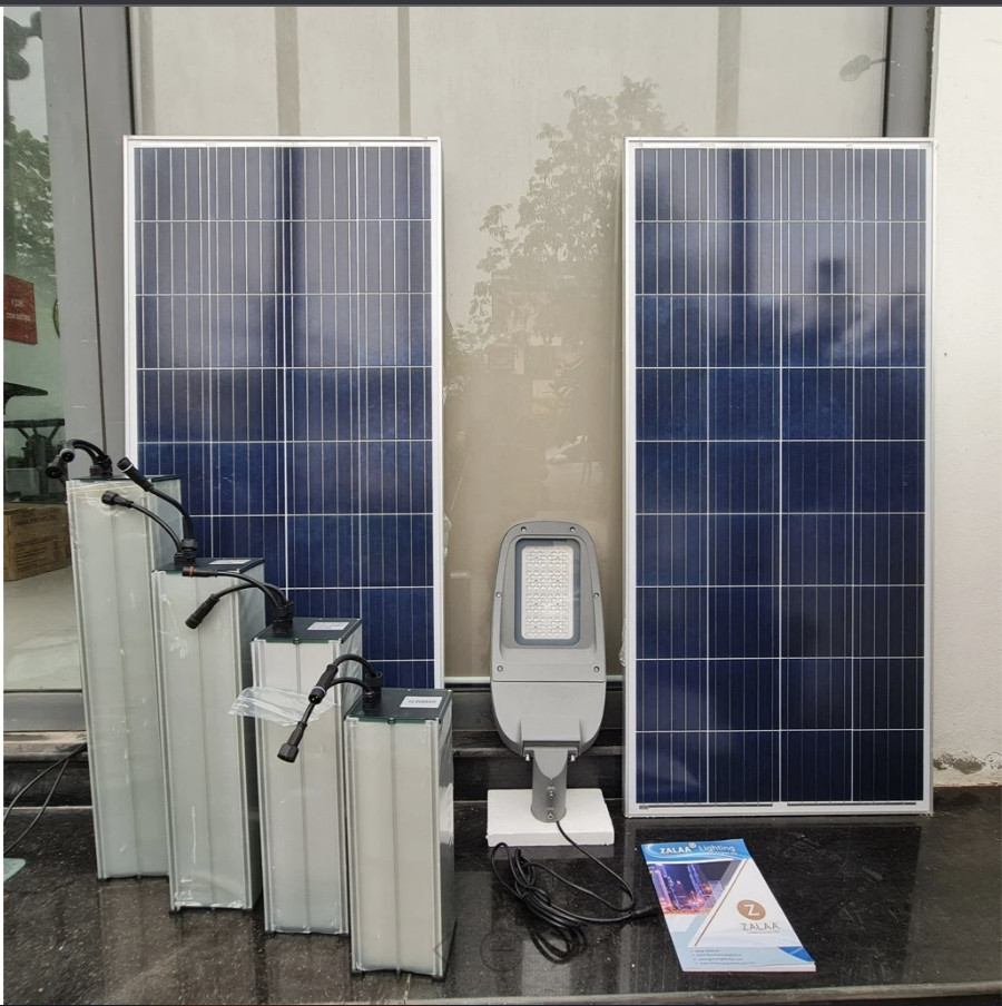 Đèn đường năng lượng mặt trời 80w lắp cột cao 8m ZALAA