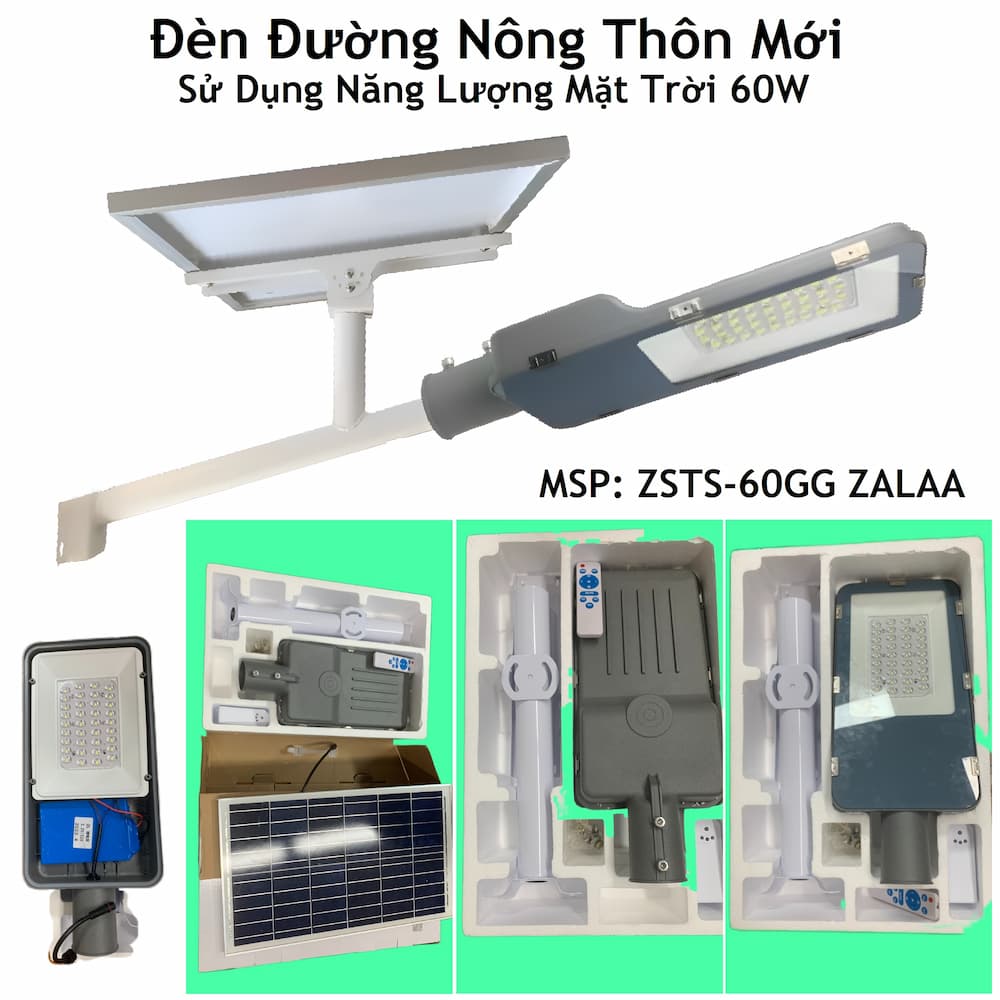 Đèn Đường Nông Thôn Mới sử dụng Năng Lượng Mặt Trời 60W ZSTS-60GG ZALAA