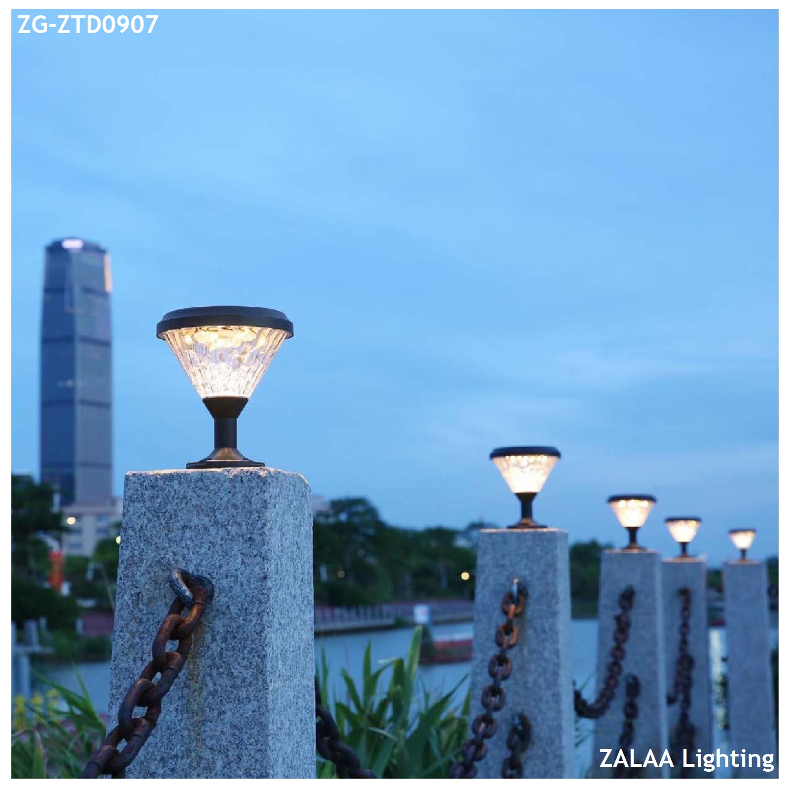 Đèn Gắn Trụ Cổng Tường Rào Ngoài Trời sử dụng Năng Lượng Mặt Trời chiếu sáng Zalaa ZG-ZTD9007