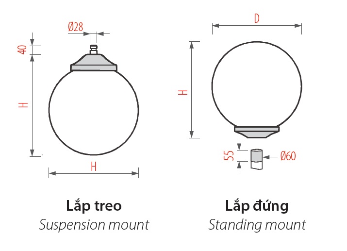 ĐÈN GLOBE - Bóng cho cột đèn trang trí công viên, cảnh quan sân vườn