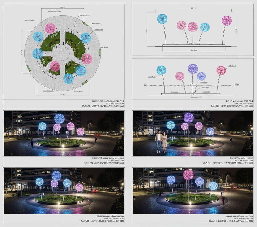 Đèn hoa Bồ công anh D1500mm RGB Inox 304