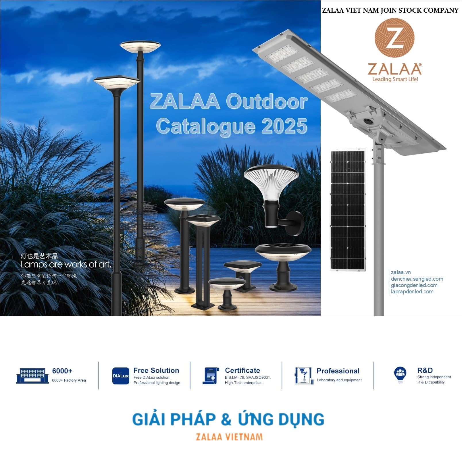 Đèn LED Cảnh Quan Sân Vườn ZALAA - Điện Lưới kết hợp Năng Lượng Mặt Trời
