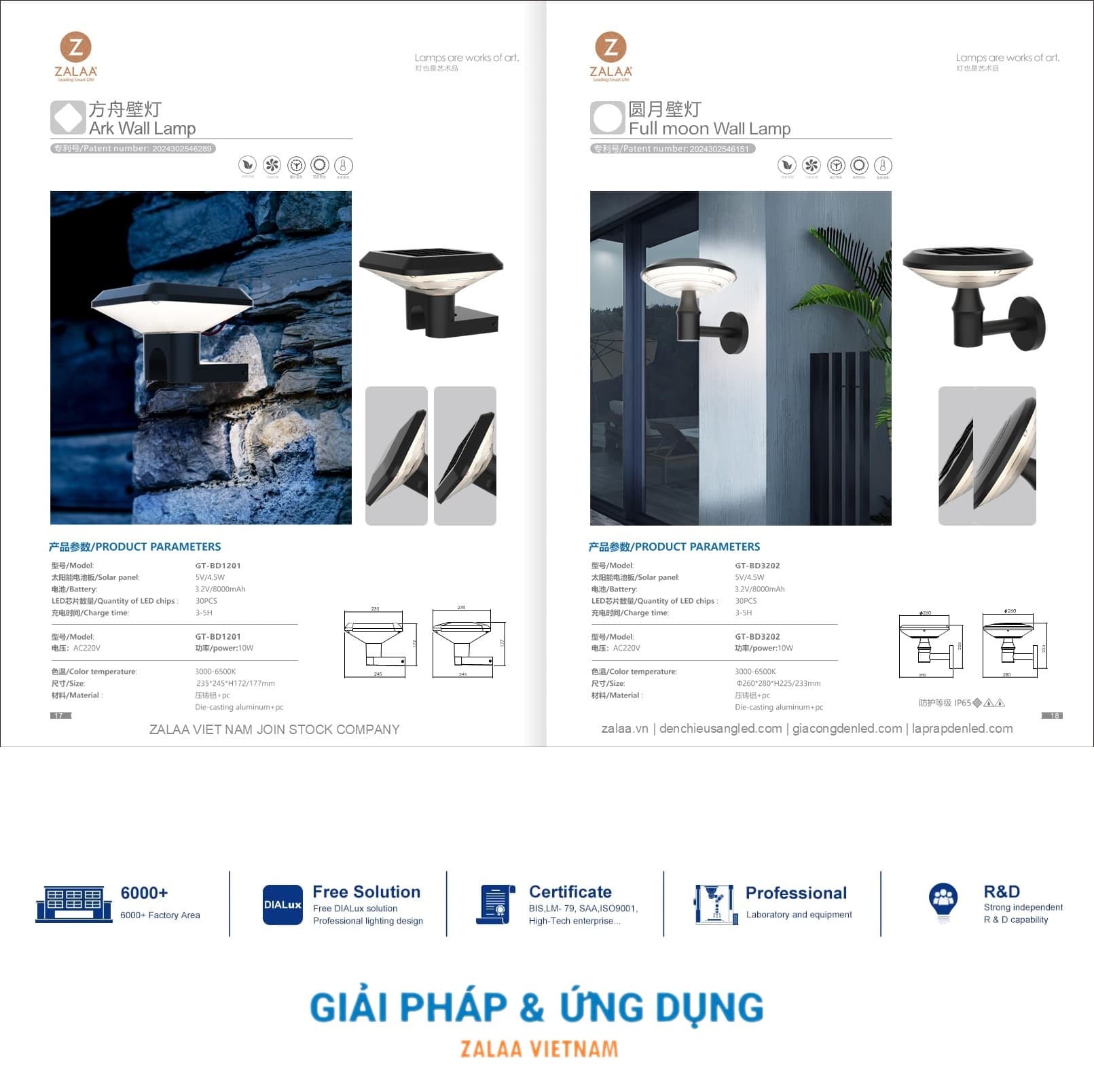 Đèn LED Cảnh Quan Sân Vườn ZALAA - Điện Lưới kết hợp Năng Lượng Mặt Trời