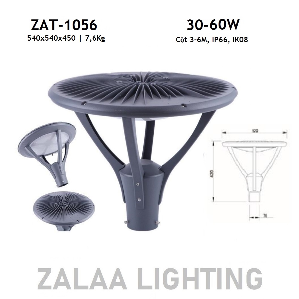 Đèn LED Chiếu Sáng Cảnh Quan Công Viên ZAT-1056 Công Suất 30W, 40W, 60W Phù Hợp Cột điện 3-6M