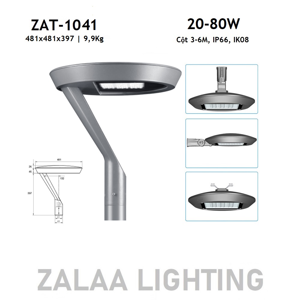 Đèn LED Chiếu Sáng Công Viên, Đường Phố, Đô Thị Mới ZAT-1041 20-80W H3-6M ZALAA