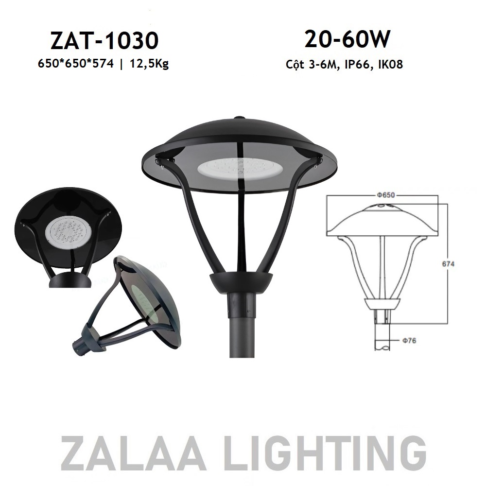 Đèn LED Chiếu Sáng Công Viên, Trang Trí Cảnh Quan ZAT-1030 20-60W H3-6M ZALAA