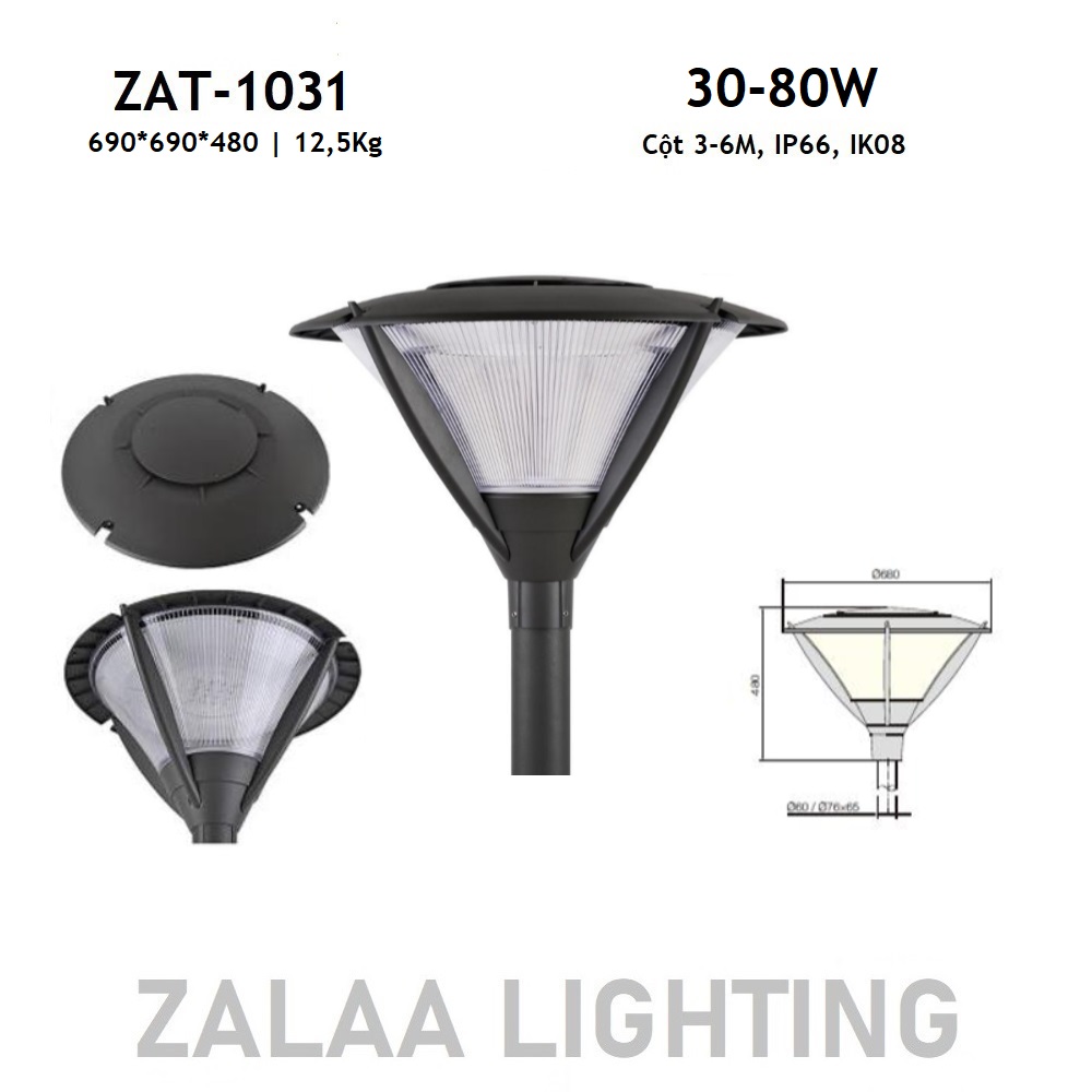 Đèn LED Chiếu Sáng Công Viên, Trang Trí Cảnh Quan ZAT-1031 30-80W H3-6M ZALAA