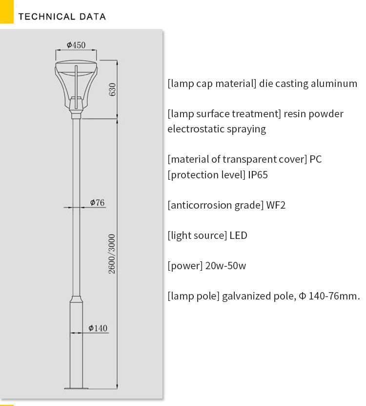 Đèn LED Chiếu Sáng Công Viên, Trang Trí Cảnh Quan ZAT-1036 30-60W H3-6M ZALAA