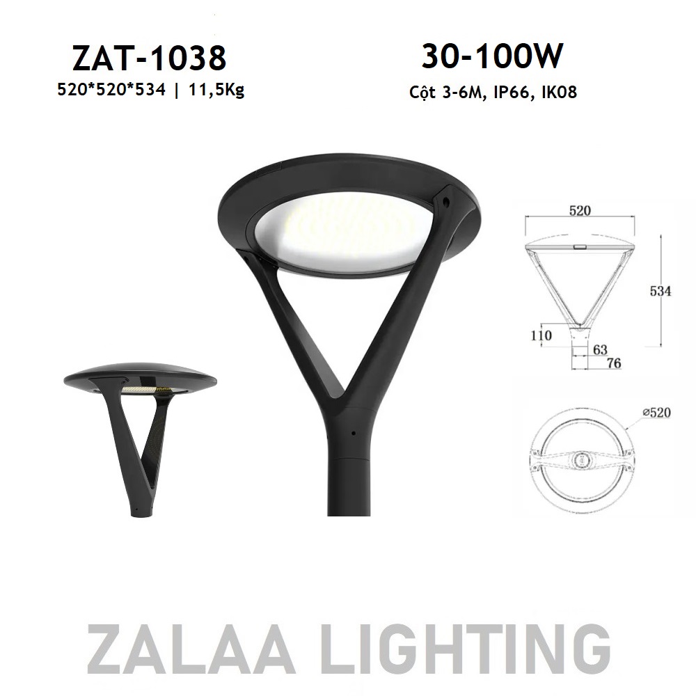 Đèn LED Chiếu Sáng Công Viên, Trang Trí Cảnh Quan ZAT-1038 30-100W H3-6M ZALAA