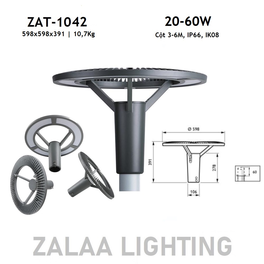 Đèn LED Chiếu Sáng Công Viên, Trang Trí Cảnh Quan ZAT-1042 20-60W H3-6M ZALAA