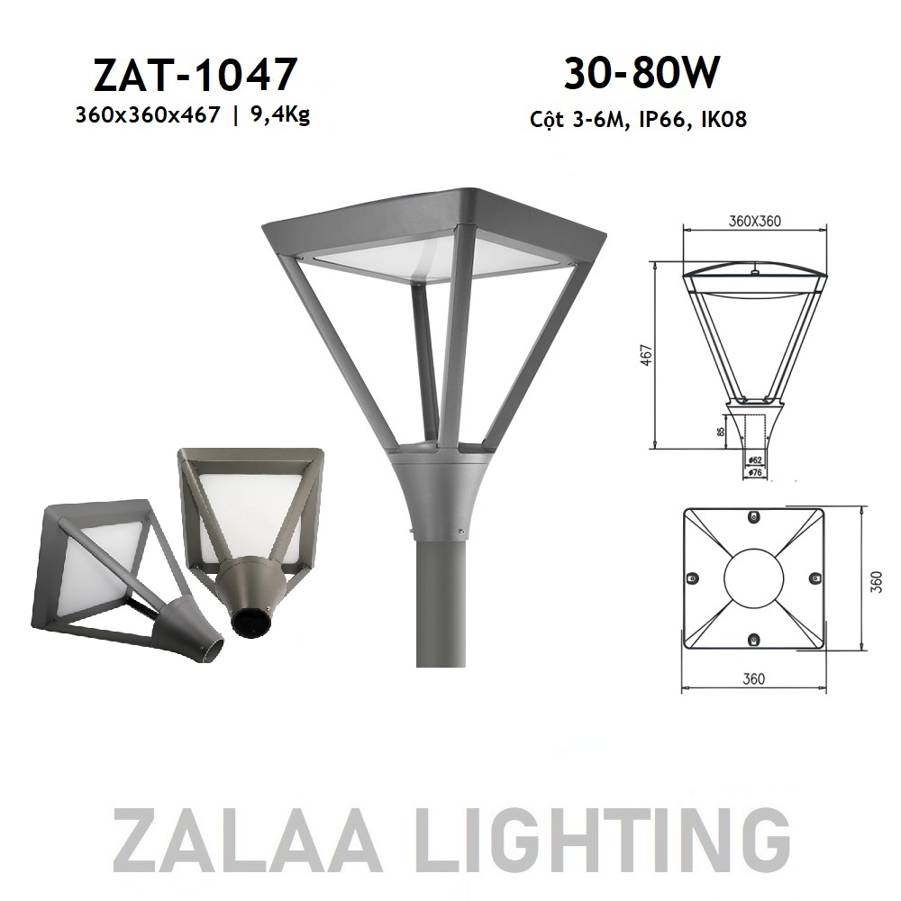 Đèn LED Chiếu Sáng Công Viên, Trang Trí Cảnh Quan ZAT-1047 30-80W H3-6M ZALAA