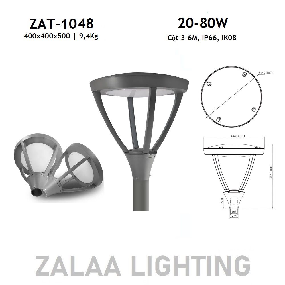 Đèn LED Chiếu Sáng Công Viên, Trang Trí Cảnh Quan ZAT-1048 20-80W H3-6M ZALAA