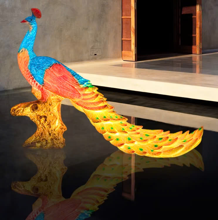 Đèn LED Fiberglass Sợi Thủy Tinh Nhựa họa tiết 3D Chim Công Peacock phát sáng Zalaa dành cho Dự án Vườn Ánh Sáng