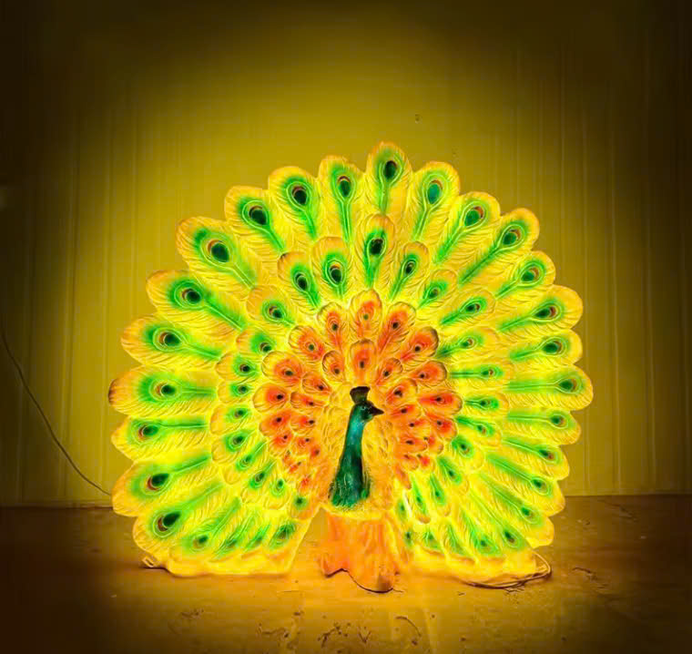 Đèn LED Fiberglass Sợi Thủy Tinh Nhựa họa tiết 3D Chim Công Peacock phát sáng Zalaa dành cho Dự án Vườn Ánh Sáng