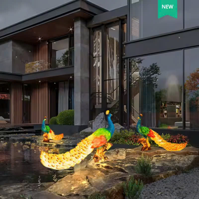 Đèn LED Fiberglass Sợi Thủy Tinh Nhựa họa tiết 3D Chim Công Peacock phát sáng Zalaa dành cho Dự án Vườn Ánh Sáng