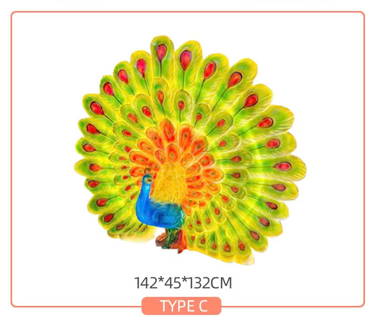 Đèn LED Fiberglass Sợi Thủy Tinh Nhựa họa tiết 3D Chim Công Peacock phát sáng Zalaa dành cho Dự án Vườn Ánh Sáng