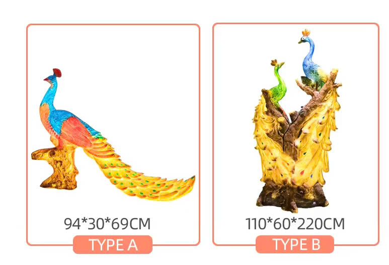 Đèn LED Fiberglass Sợi Thủy Tinh Nhựa họa tiết 3D Chim Công Peacock phát sáng Zalaa dành cho Dự án Vườn Ánh Sáng