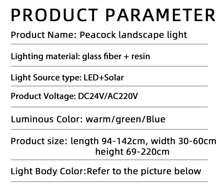 Đèn LED Fiberglass Sợi Thủy Tinh Nhựa họa tiết 3D Chim Công Peacock phát sáng Zalaa dành cho Dự án Vườn Ánh Sáng