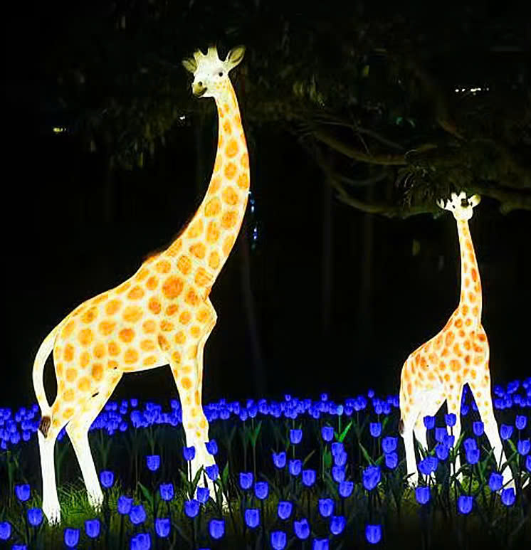 Đèn LED Fiberglass Sợi Thủy Tinh Nhựa họa tiết 3D Đàn Chim Hồng Hạc Flamingos phát sáng Zalaa dành cho Dự án Vườn Ánh Sáng