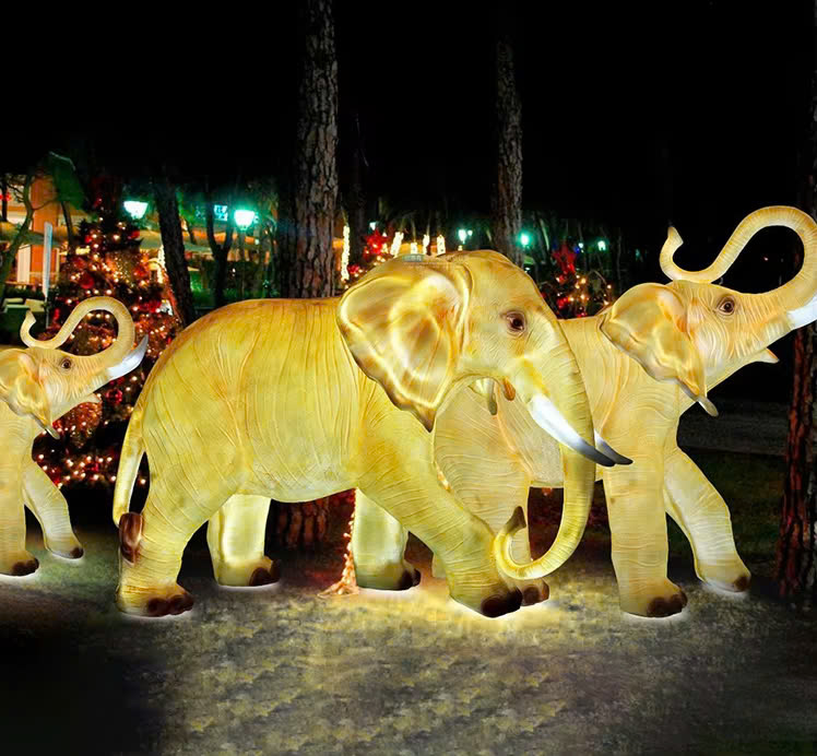 Đèn LED Fiberglass Sợi Thủy Tinh Nhựa họa tiết 3D Đàn Chim Hồng Hạc Flamingos phát sáng Zalaa dành cho Dự án Vườn Ánh Sáng